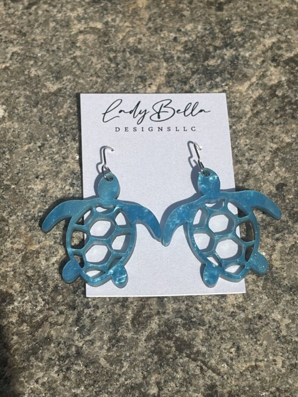 Turtle Blue Dangle Earrings Ocean Lady Bella Designs Sea Life Summer Gift NEW - Picture 2 of 12